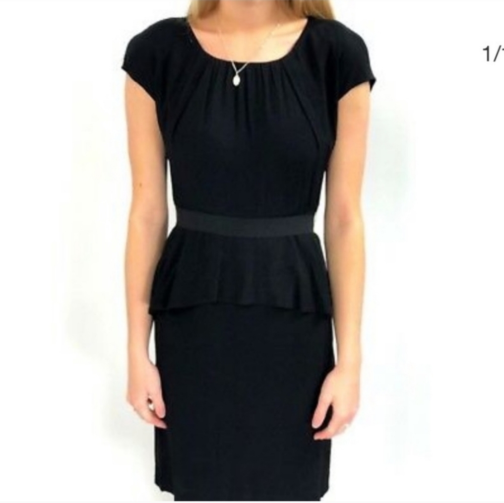 Anthropologie Moulinette Soeurs Little Black Dress Crepe Peplum Belted Size 10